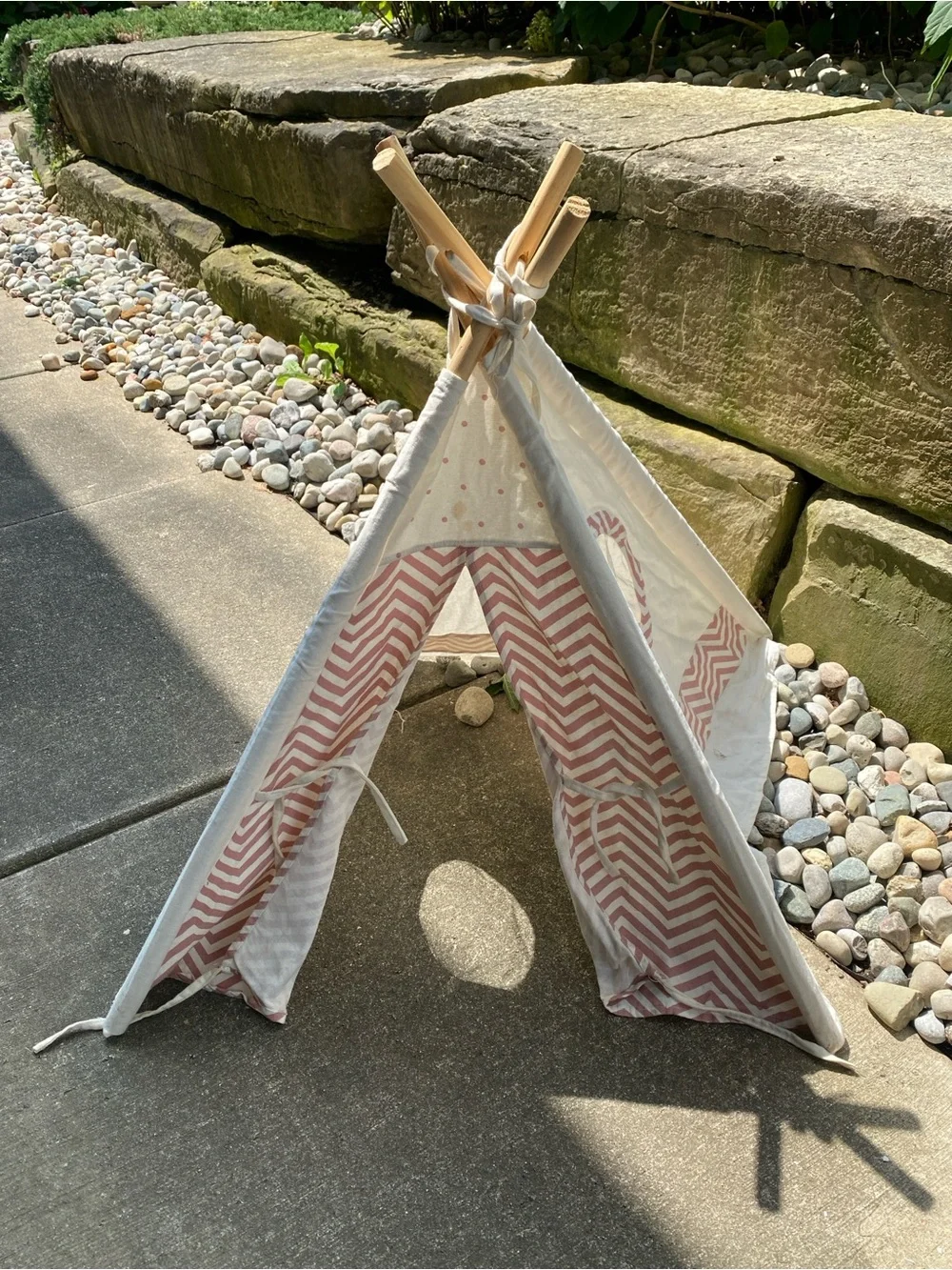Cotton canvas pet fort teepee tent pink and cream